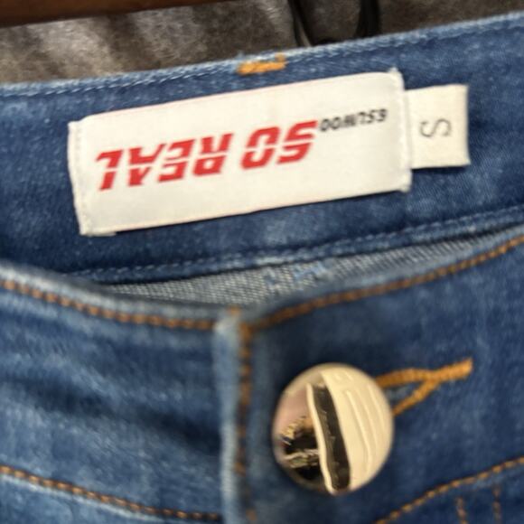 GSUWOO SO REAL Layered Jeans Womens Sz S Blue Distressed Stretch - Picture 4 of 8
